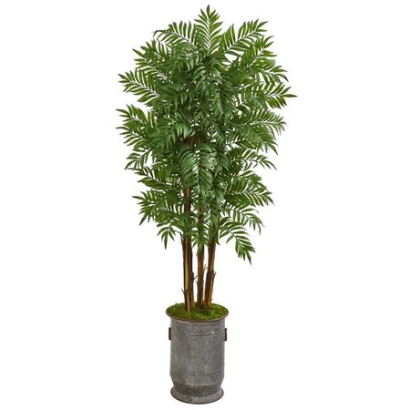 NEARLY NATURALS 76 in. Parlour Artificial Palm Tree in Copper Trimmed Metal Planter 9709